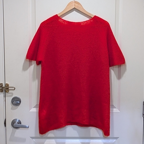 EUC Zara Knit M Bright Red Mohair Wool Blend Knit Tee - Picture 5 of 5